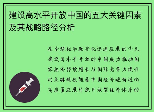 建设高水平开放中国的五大关键因素及其战略路径分析