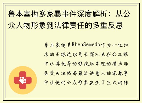 鲁本塞梅多家暴事件深度解析：从公众人物形象到法律责任的多重反思